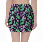 Purple And Green Leaf Pattern Print Pencil Mini Skirt