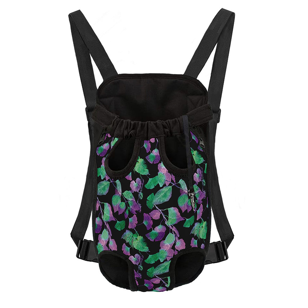 Purple And Green Leaf Pattern Print Pet Carrier Backpack