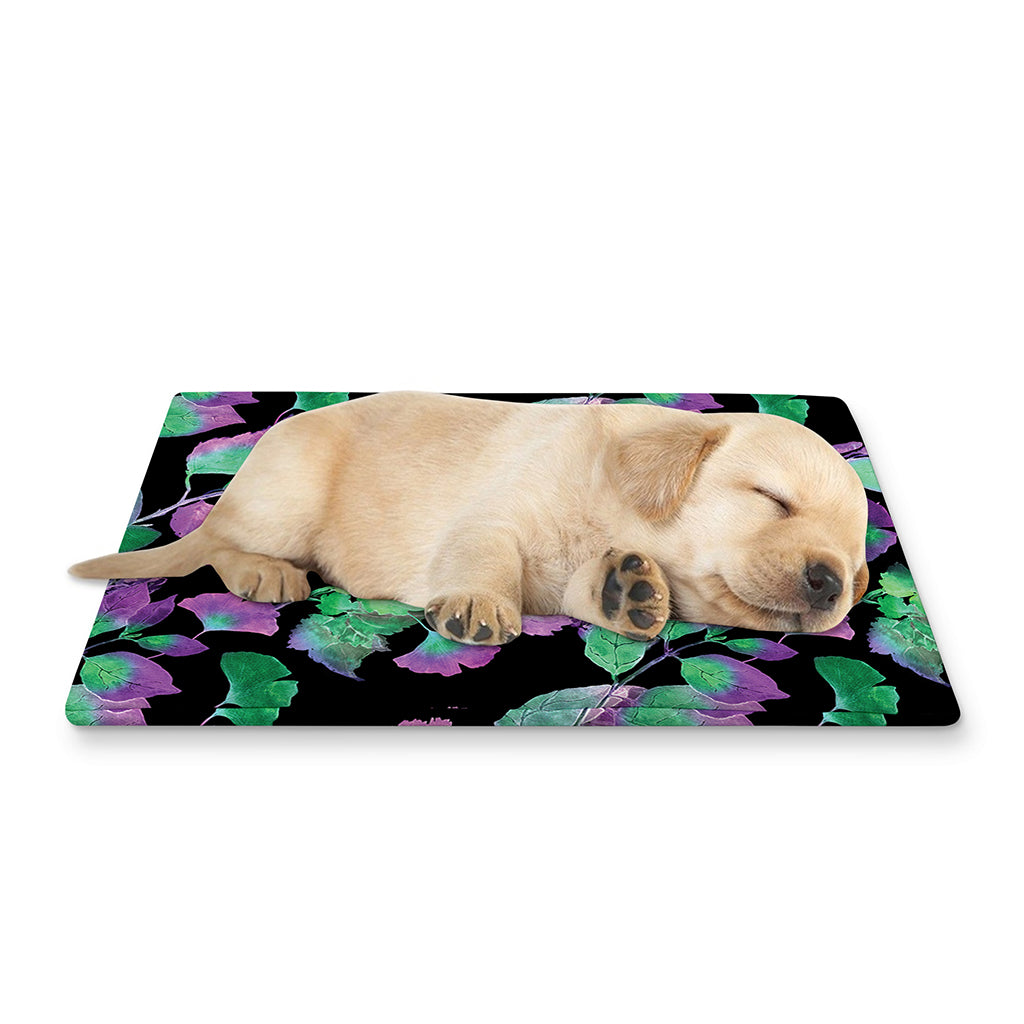 Purple And Green Leaf Pattern Print Pet Cooling Mat Cover