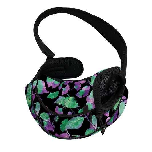 Purple And Green Leaf Pattern Print Pet Sling Carrier