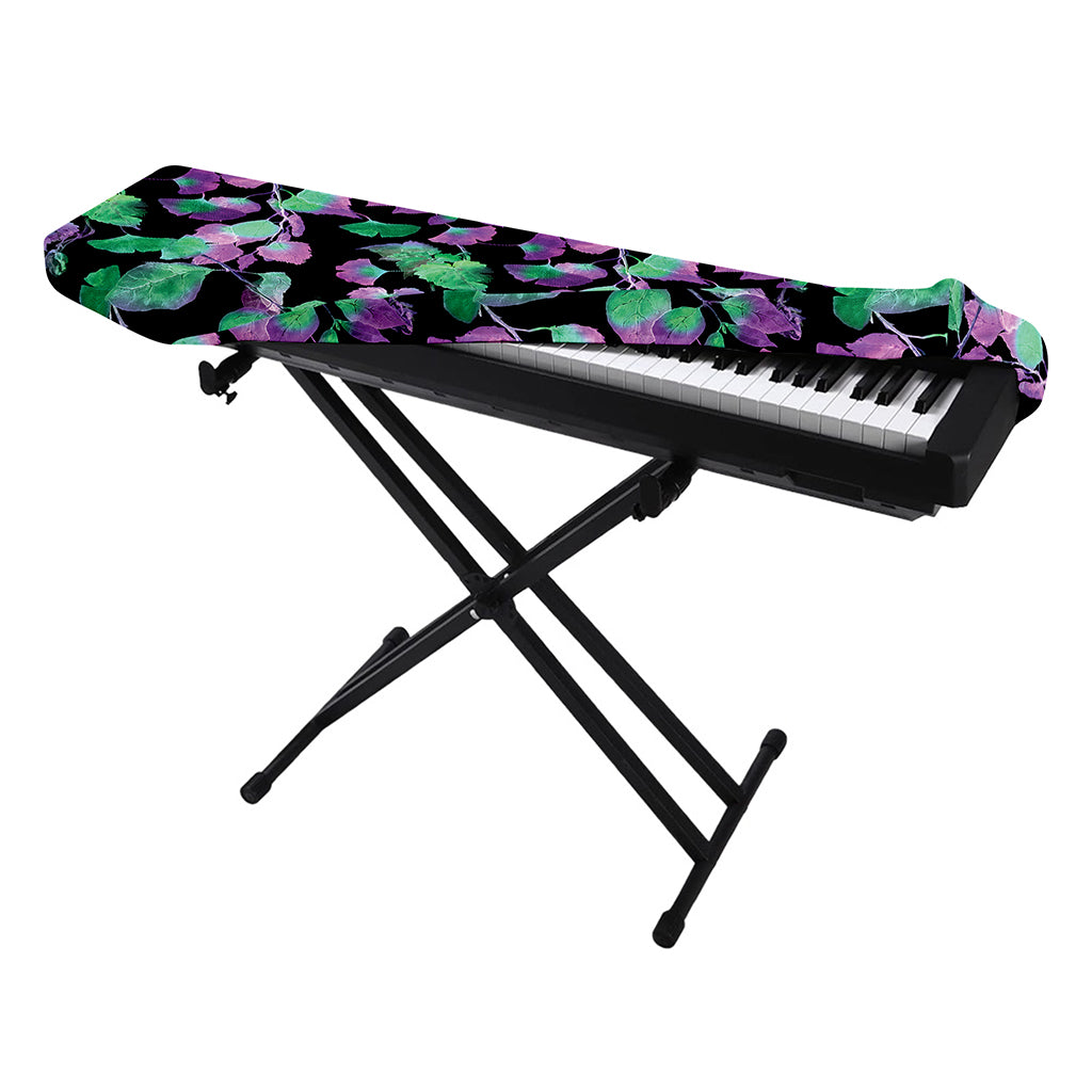 Purple And Green Leaf Pattern Print Piano Keyboard Cover