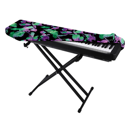 Purple And Green Leaf Pattern Print Piano Keyboard Cover