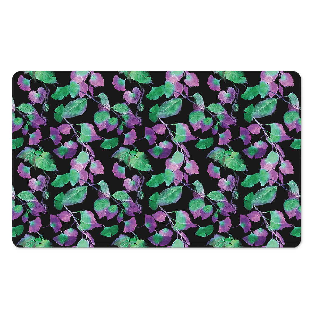 Purple And Green Leaf Pattern Print Polyester Doormat