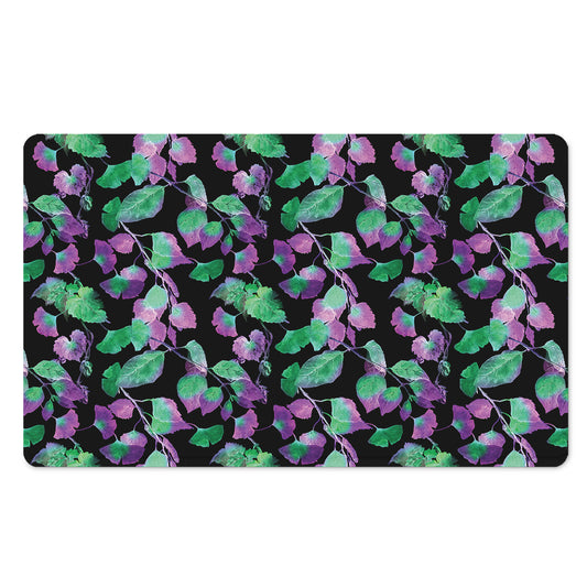 Purple And Green Leaf Pattern Print Polyester Doormat