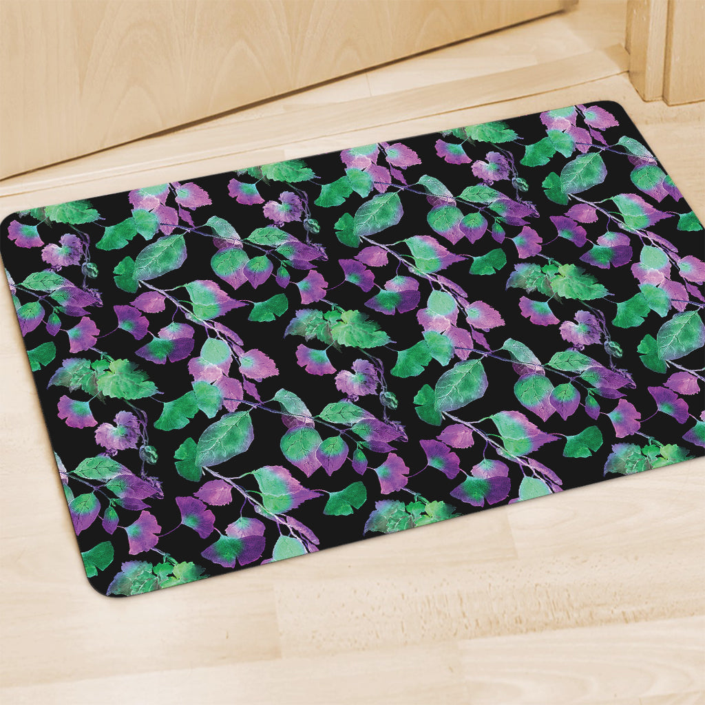 Purple And Green Leaf Pattern Print Polyester Doormat