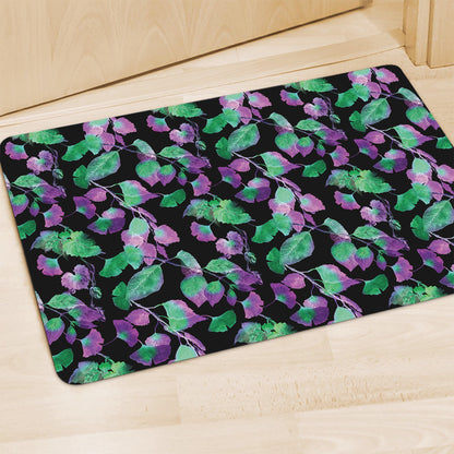 Purple And Green Leaf Pattern Print Polyester Doormat