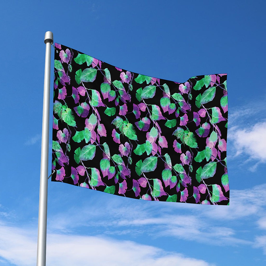 Purple And Green Leaf Pattern Print Polyester Flag