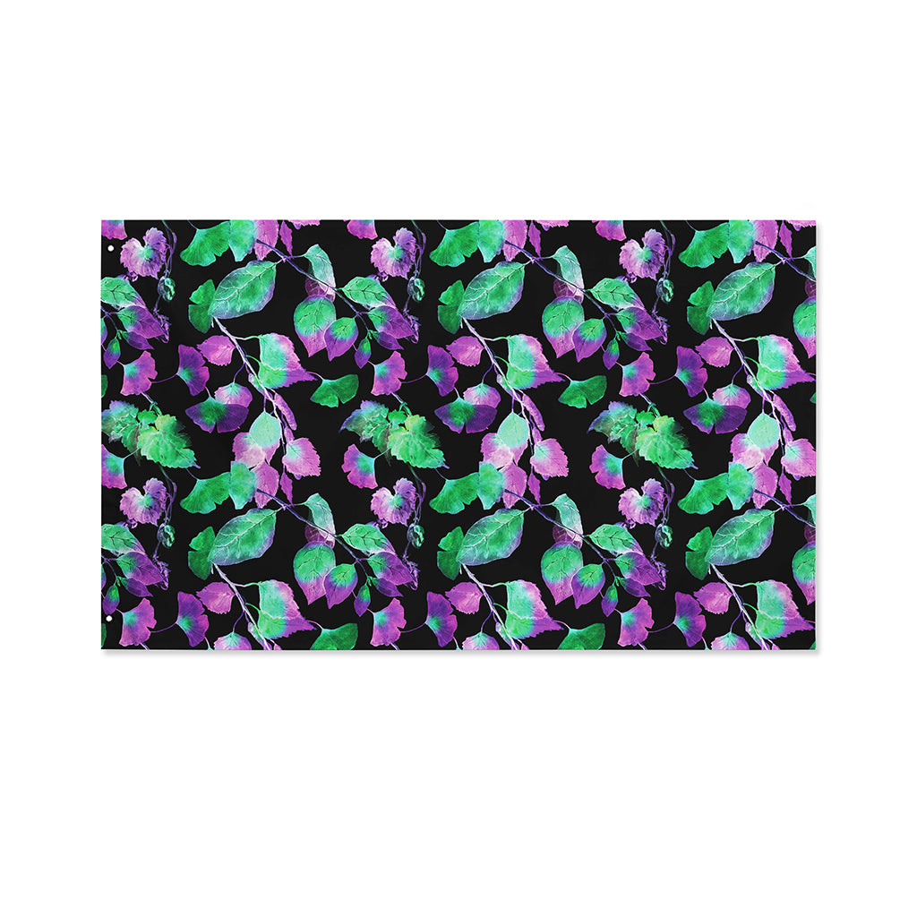 Purple And Green Leaf Pattern Print Polyester Flag