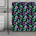 Purple And Green Leaf Pattern Print Polyester Shower Curtain