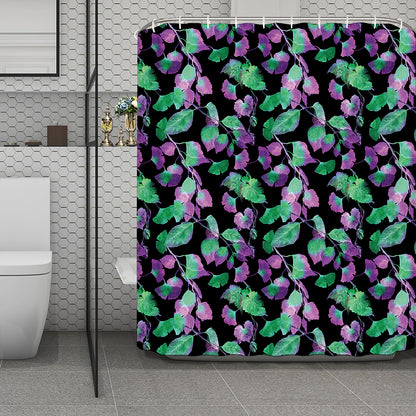 Purple And Green Leaf Pattern Print Polyester Shower Curtain