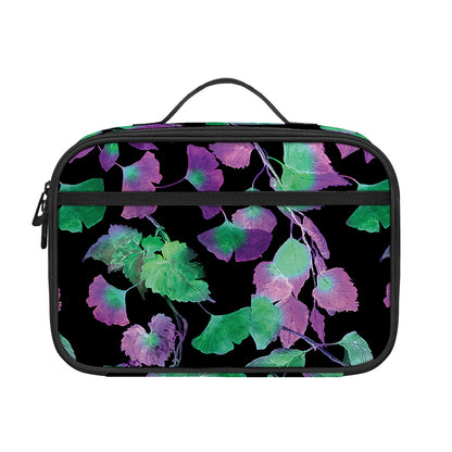 Purple And Green Leaf Pattern Print Portable Lunch Bag