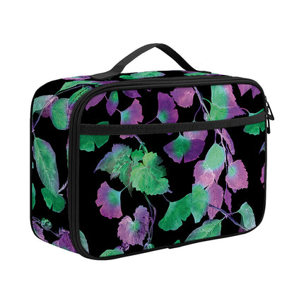 Purple And Green Leaf Pattern Print Portable Lunch Bag