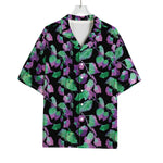 Purple And Green Leaf Pattern Print Rayon Hawaiian Shirt