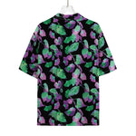 Purple And Green Leaf Pattern Print Rayon Hawaiian Shirt