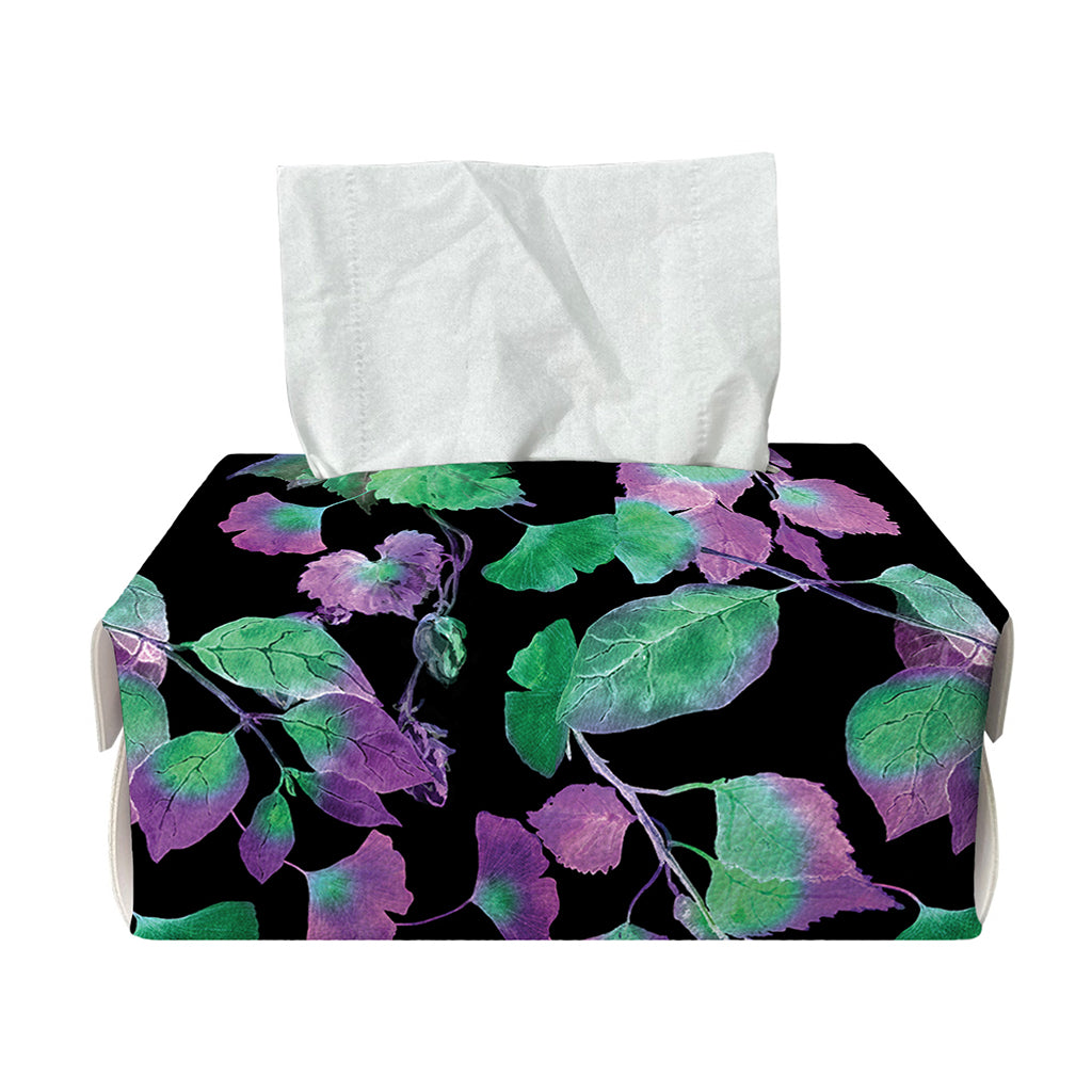 Purple And Green Leaf Pattern Print Rectangle Tissue Box Cover