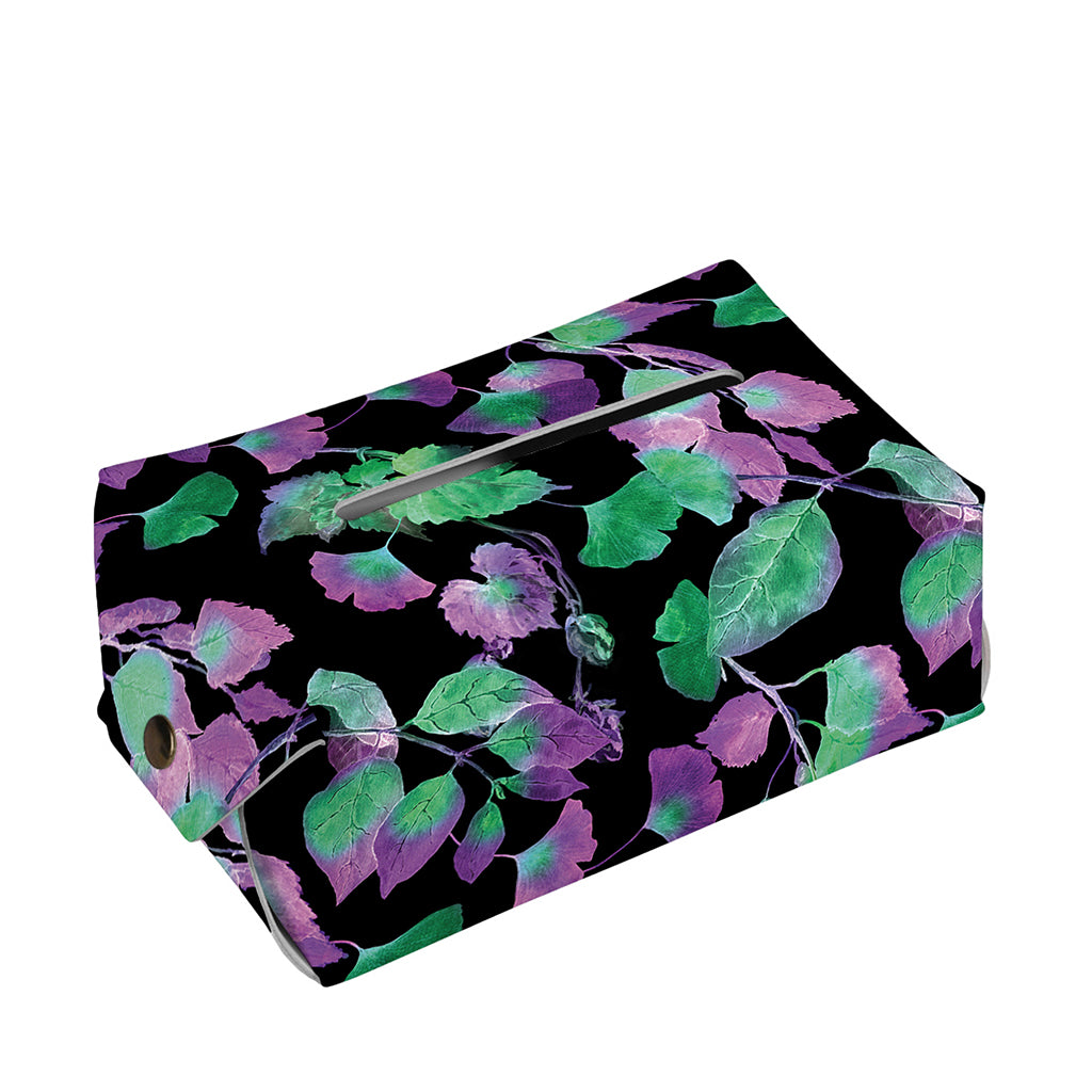 Purple And Green Leaf Pattern Print Rectangle Tissue Box Cover