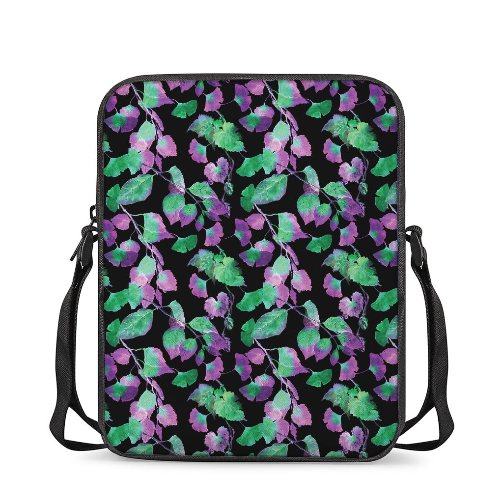 Purple And Green Leaf Pattern Print Rectangular Crossbody Bag