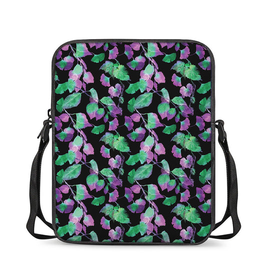 Purple And Green Leaf Pattern Print Rectangular Crossbody Bag