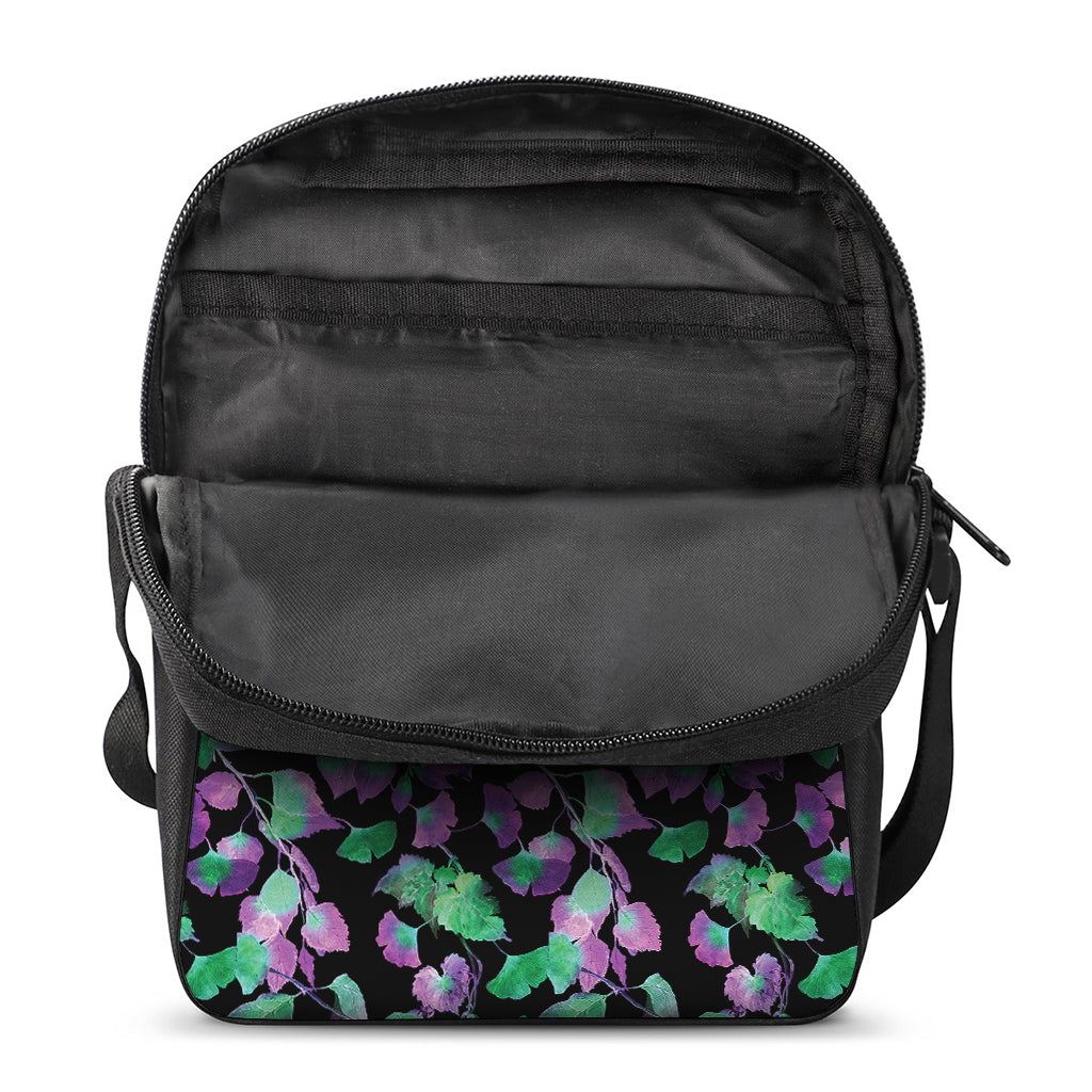 Purple And Green Leaf Pattern Print Rectangular Crossbody Bag