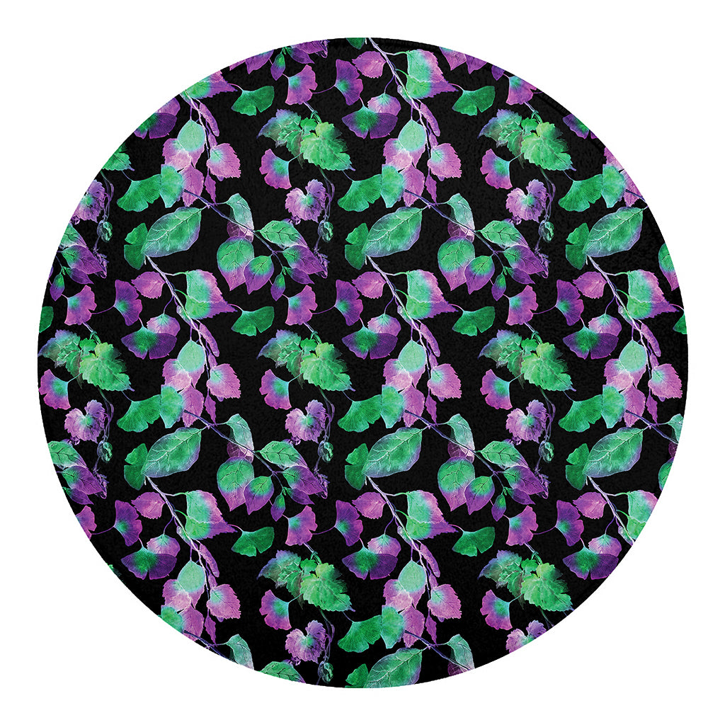 Purple And Green Leaf Pattern Print Round Blanket