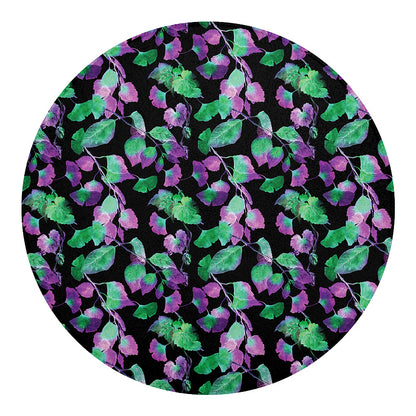 Purple And Green Leaf Pattern Print Round Blanket