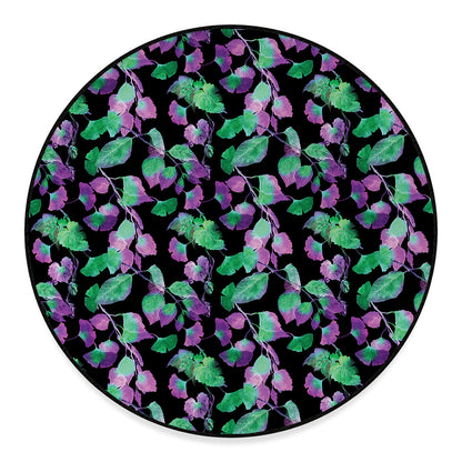 Purple And Green Leaf Pattern Print Round Floor Mat