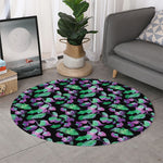 Purple And Green Leaf Pattern Print Round Rug