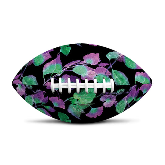 Purple And Green Leaf Pattern Print Rugby Ball