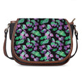 Purple And Green Leaf Pattern Print Saddle Bag