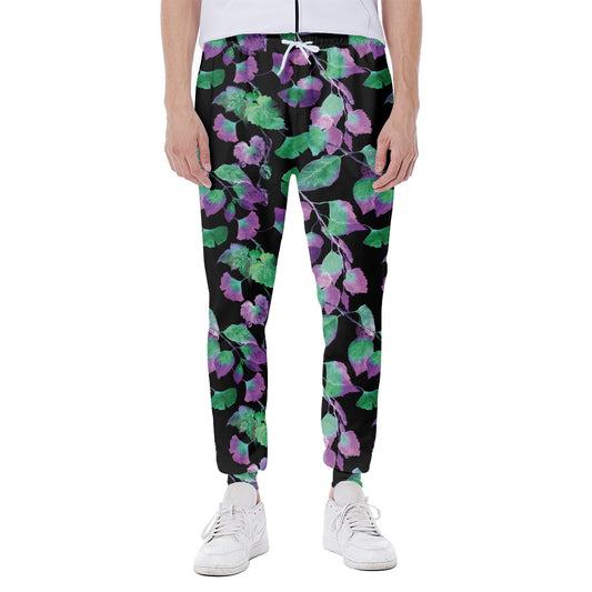 Purple And Green Leaf Pattern Print Scuba Joggers