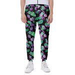 Purple And Green Leaf Pattern Print Scuba Joggers