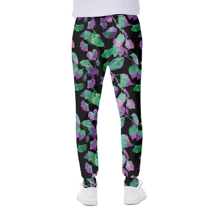 Purple And Green Leaf Pattern Print Scuba Joggers