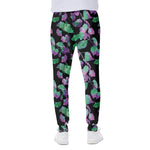 Purple And Green Leaf Pattern Print Scuba Joggers