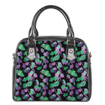 Purple And Green Leaf Pattern Print Shoulder Handbag