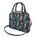 Purple And Green Leaf Pattern Print Shoulder Handbag