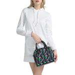 Purple And Green Leaf Pattern Print Shoulder Handbag
