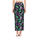 Purple And Green Leaf Pattern Print Side Slit Maxi Skirt