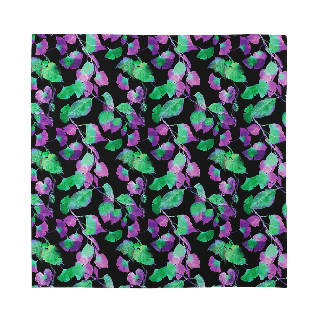 Purple And Green Leaf Pattern Print Silk Bandana