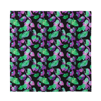 Purple And Green Leaf Pattern Print Silk Bandana