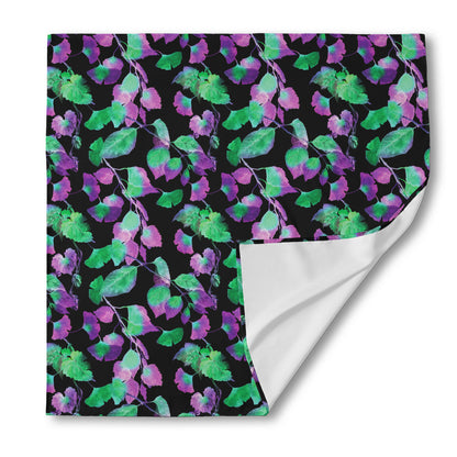 Purple And Green Leaf Pattern Print Silk Bandana