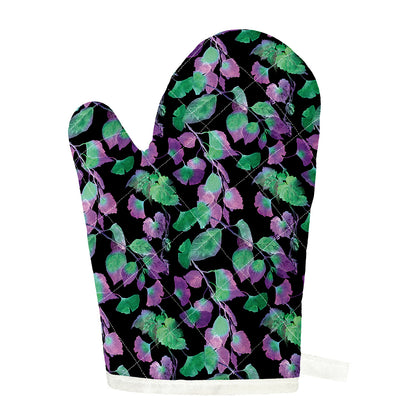 Purple And Green Leaf Pattern Print Single Oven Mitt