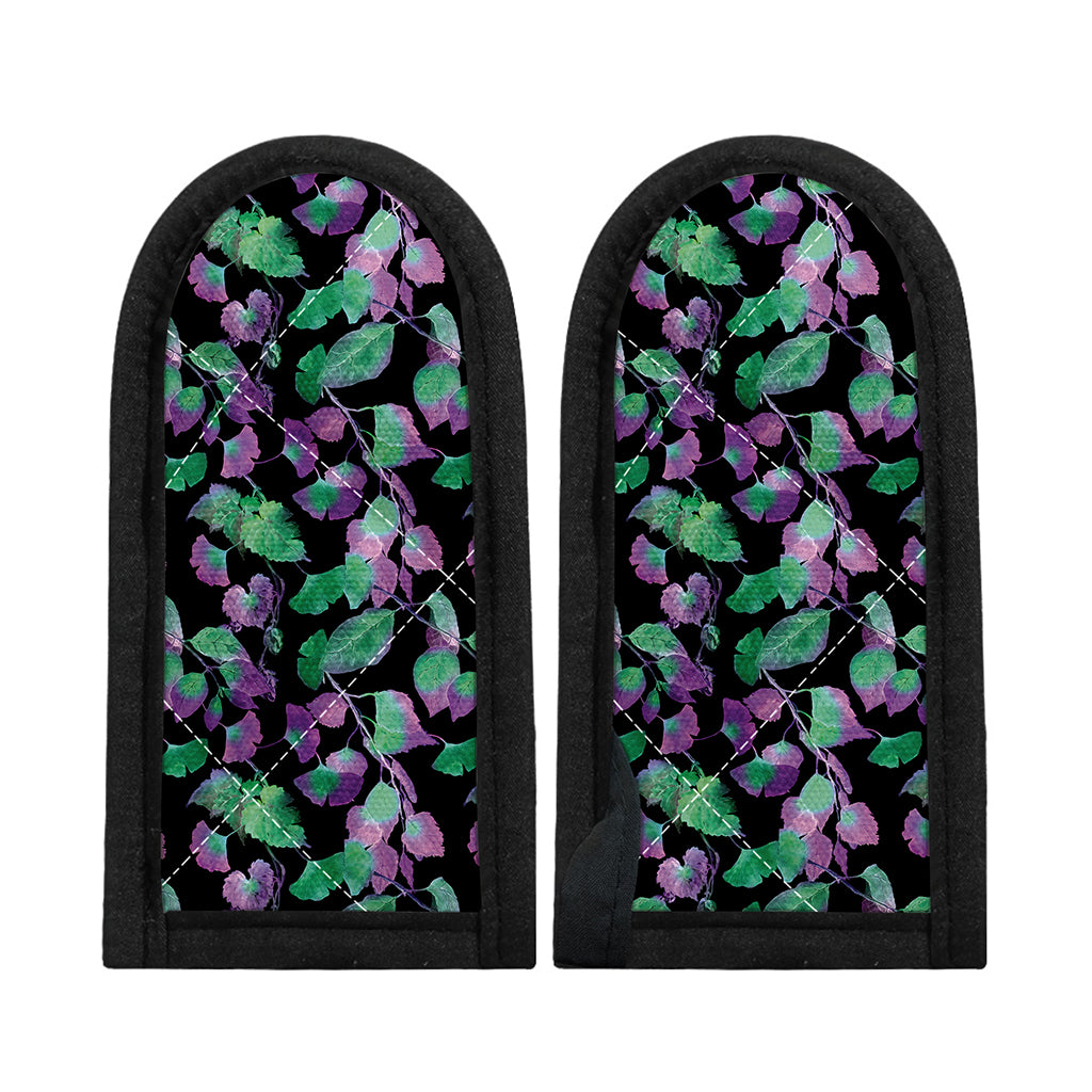 Purple And Green Leaf Pattern Print Skillet Handle Cover
