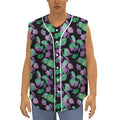 Purple And Green Leaf Pattern Print Sleeveless Baseball Jersey