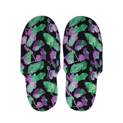 Purple And Green Leaf Pattern Print Slippers