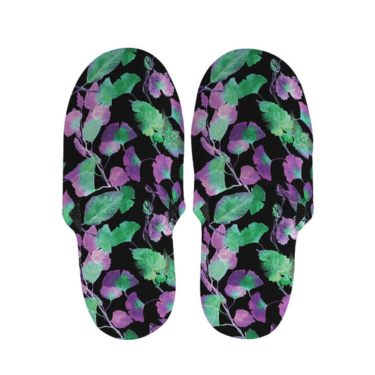 Purple And Green Leaf Pattern Print Slippers