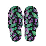 Purple And Green Leaf Pattern Print Slippers