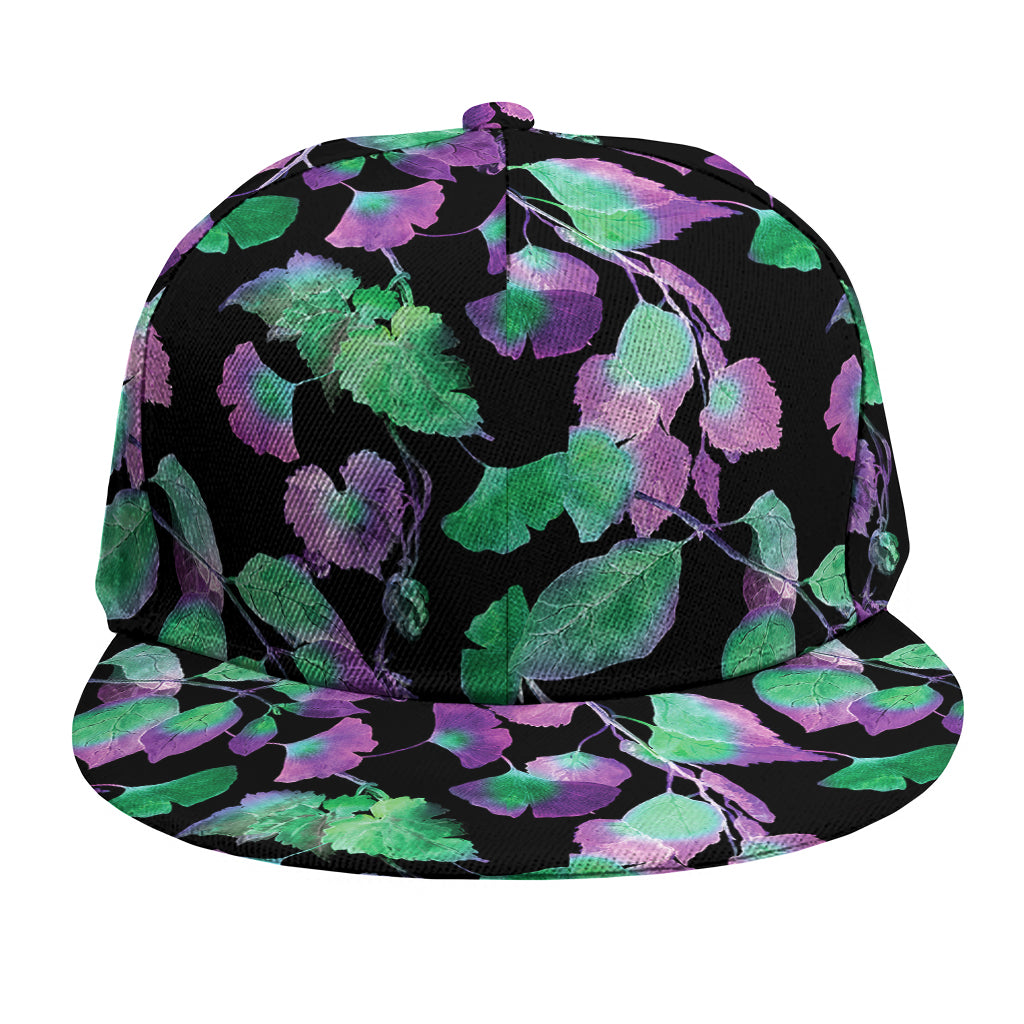 Purple And Green Leaf Pattern Print Snapback Cap