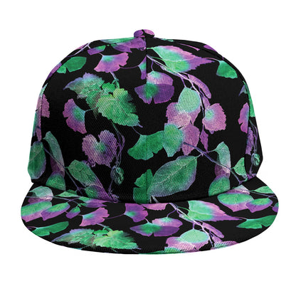 Purple And Green Leaf Pattern Print Snapback Cap