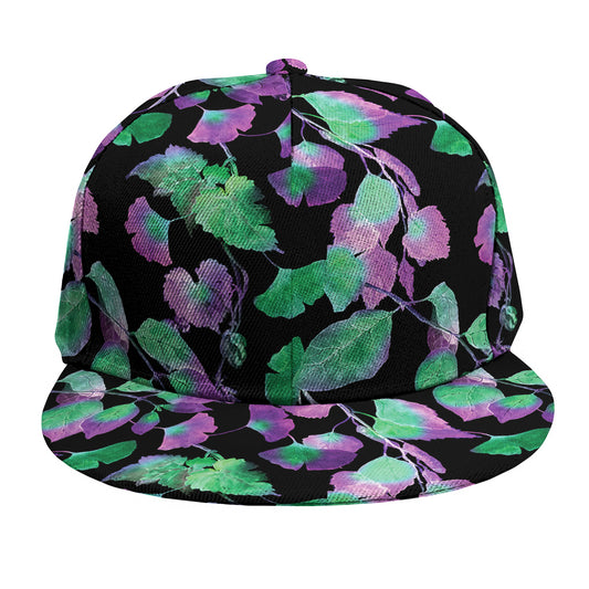 Purple And Green Leaf Pattern Print Snapback Cap