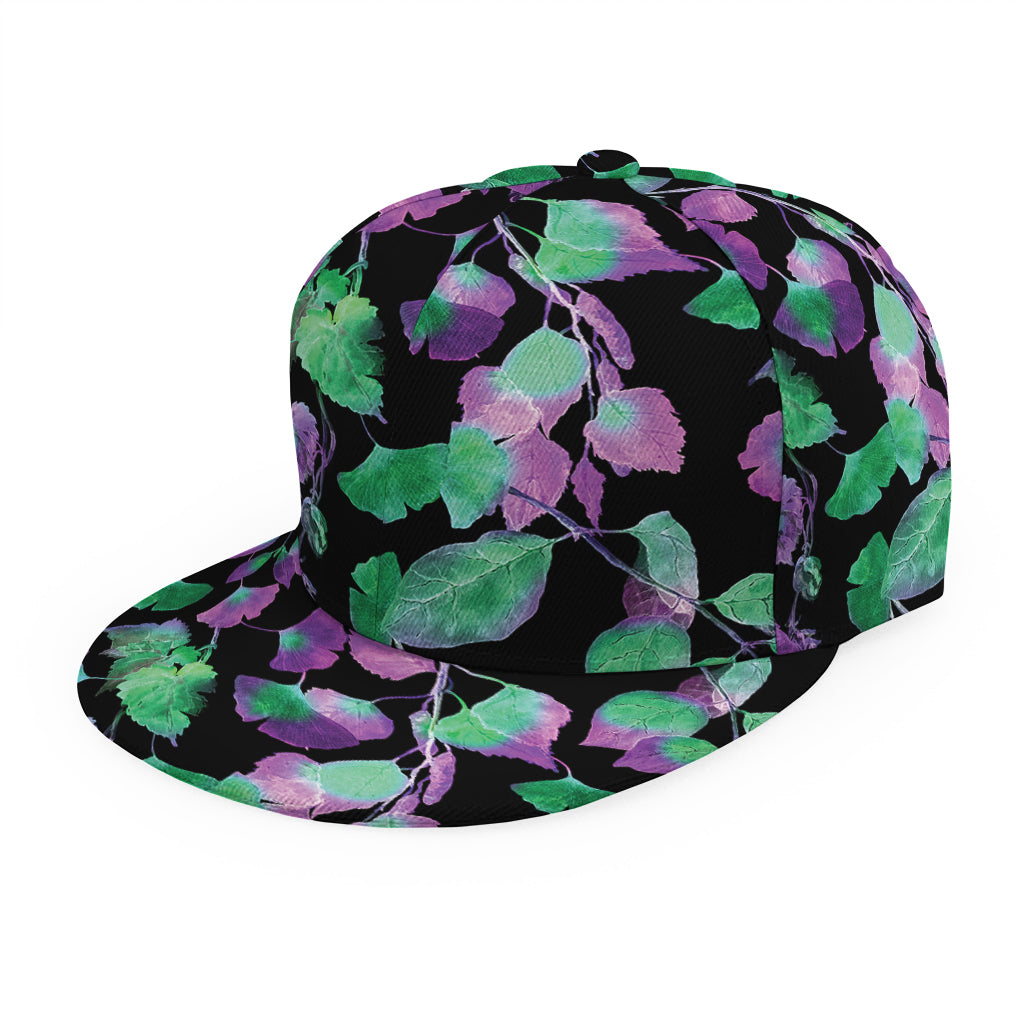 Purple And Green Leaf Pattern Print Snapback Cap